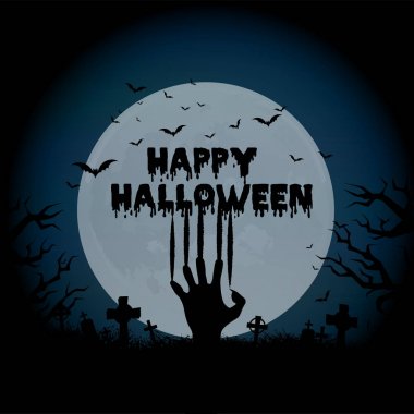 Halloween geceler arka plan perili ev, ağaç, kabak ve yarasalar. Vektör