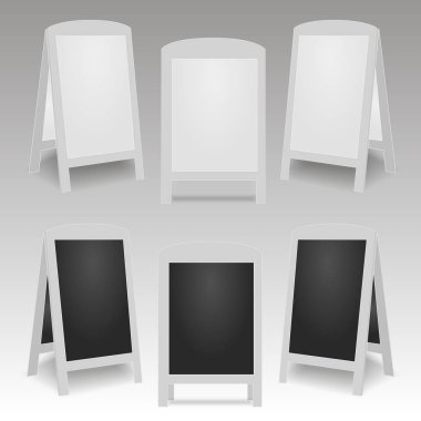 Boş boş reklam sokak el sandviç standları kaldırım kümesi. Vektör çizim