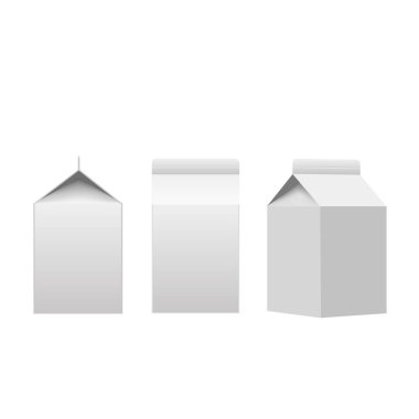 Süt veya meyve suyu Karton Ambalaj paketi kutusu beyaz boş izole. Vektör