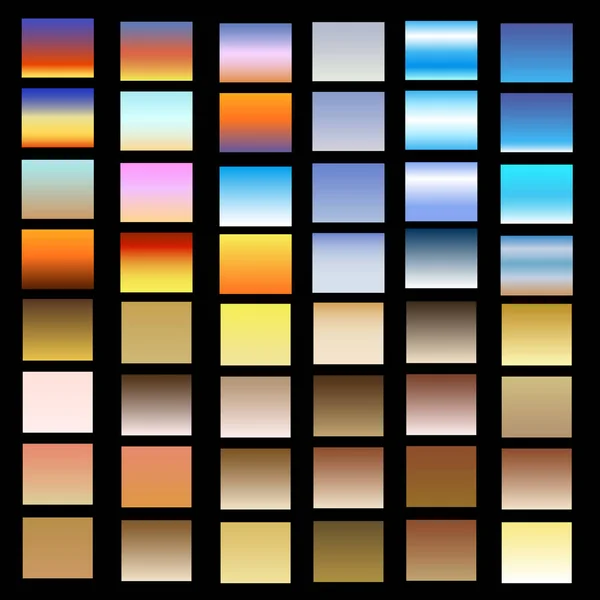 Conjunto vectorial de puesta de sol y salida del sol cielo y otros gradientes. Un conjunto de fondos . — Archivo Imágenes Vectoriales