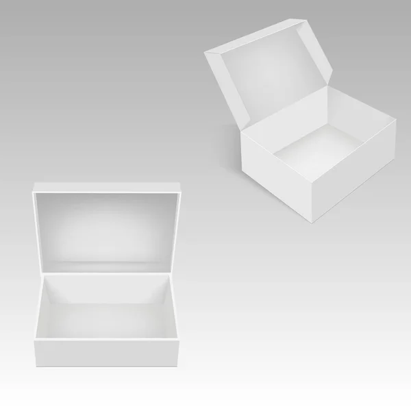Caixa de embalagem de papelão aberta para alimentos, presentes ou outros produtos. Modelo de vetor . — Vetor de Stock