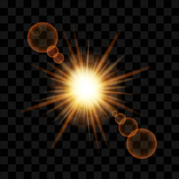 Ljuseffekt stjärnor skurar med gnistrar på svart bakgrund. Vektor — Stock vektor