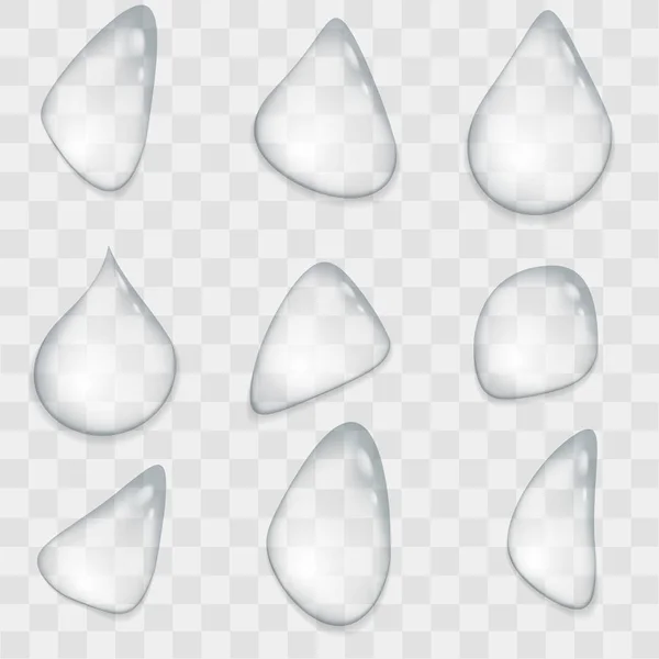 Gotas de agua realistas sobre fondo transparente. Vector — Archivo Imágenes Vectoriales