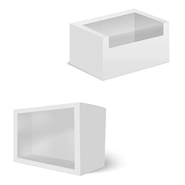 Embalaje de caja de papel en blanco para sándwich, comida, regalo u otros productos con ventana de plástico. Ilustración vectorial . — Vector de stock