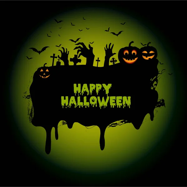 Halloween sfondo notte con casa infestata, albero, zucca e pipistrelli. Vettore — Vettoriale Stock