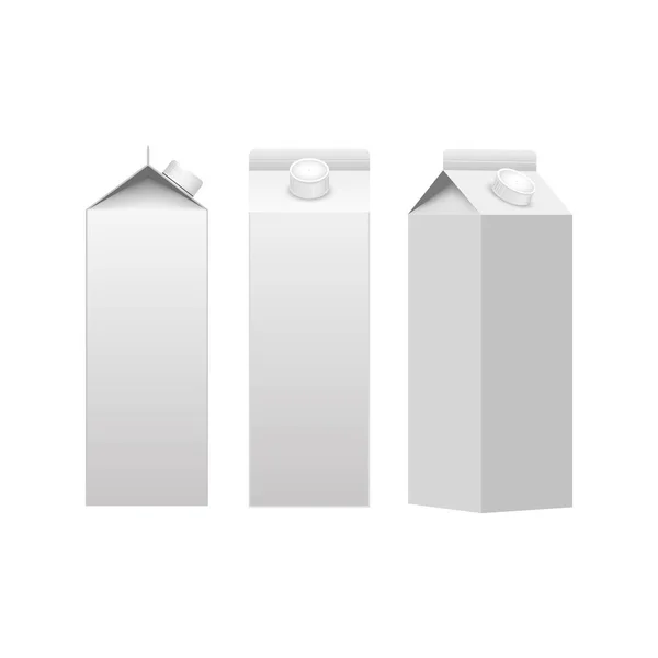 Caja de embalaje de cartón de leche o jugo blanco en blanco aislado. Vector — Vector de stock