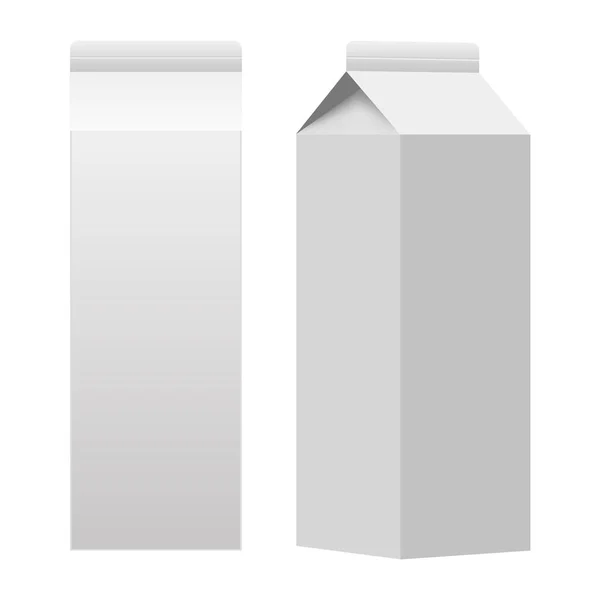 Caja de embalaje de cartón de leche o jugo blanco en blanco aislado. Vector — Vector de stock