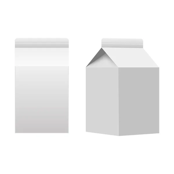 Caja de embalaje de cartón de leche o jugo blanco en blanco aislado. Vector — Vector de stock