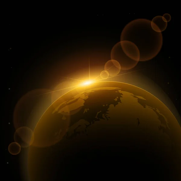 Rayo de luz solar en el cosmos sobre la Tierra. Fondo vectorial — Vector de stock