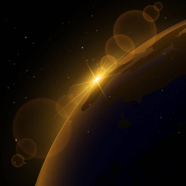 Rayo de luz solar en el cosmos sobre la Tierra. Fondo vectorial — Archivo Imágenes Vectoriales