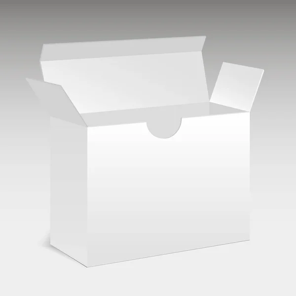 Caja de paquetes de software moderna blanca abierta. Caja de embalaje. Vector — Vector de stock