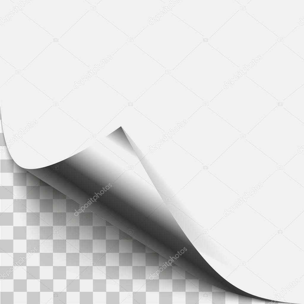 Silver page corner peel. Silver page curled fold with shadow. Blank sheet of folded sticky paper note. Vector illustration sticker peel for advertising and promotional message isolated on white backgr