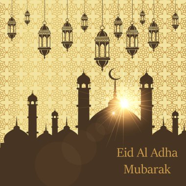 İslam kurban Festivali Eid Al Kurban Bayramı mübarek tebrik kartı vektör arka plan