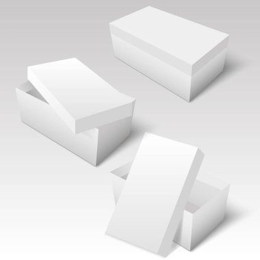 Beyaz paket kutu ayakkabı için açılan kapak açıldı. Vektör şablonu