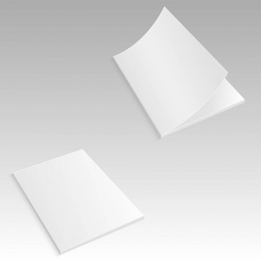 Mockup kapalı ve dergi, günlük, broşür veya broşür açtı. Vektör çizim