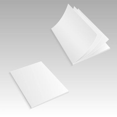 Mockup kapalı ve dergi, günlük, broşür veya broşür açtı. Vektör çizim