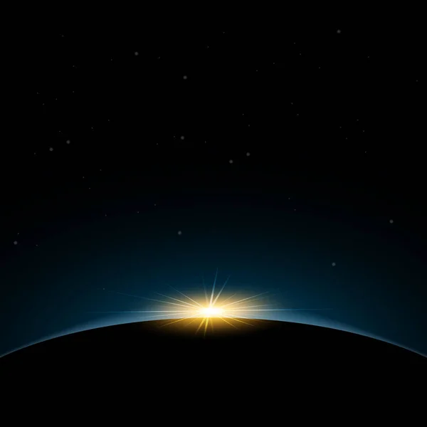宇宙から夜明けだ。宇宙から夜明けだ。地球の後ろに昇る太陽。ベクトル背景 — ストックベクタ