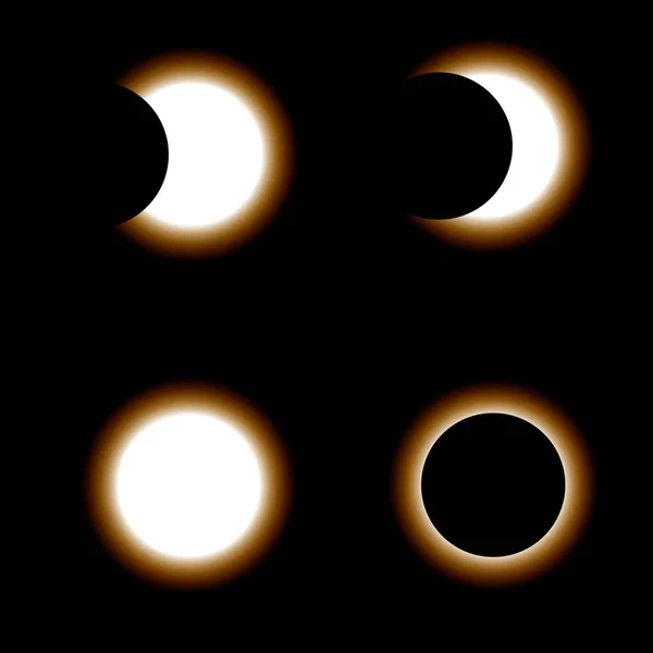 Různé fáze zatmění slunce na tmavém pozadí. Vektorové ilustrace — Stockový vektor