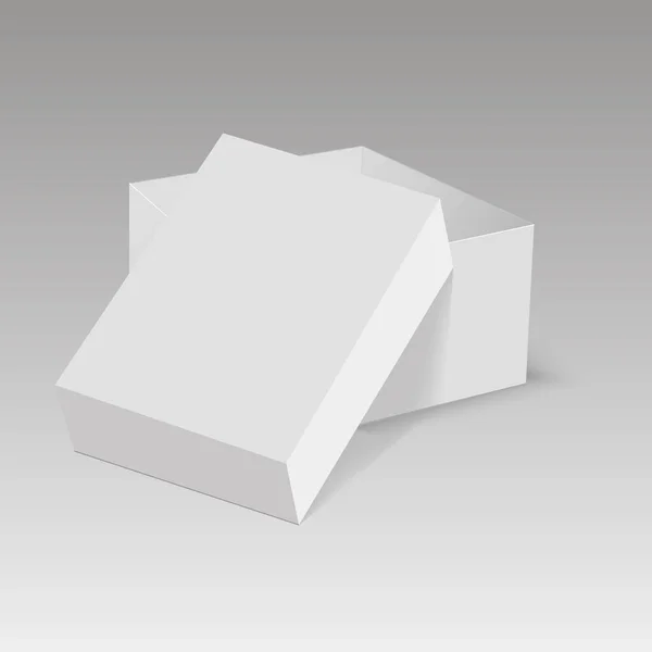 White square cardboard or paper package with cover box mockup. Vector — 图库矢量图片