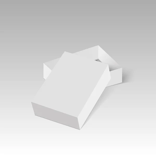 Caja abierta paquete blanco con tapa abierta para zapato. Plantilla vectorial — Vector de stock
