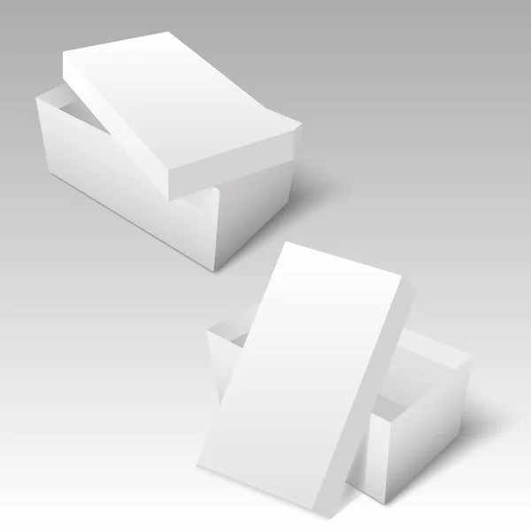 Caja abierta paquete blanco con tapa abierta para zapato. Plantilla vectorial — Vector de stock