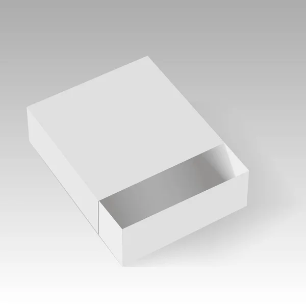 Plantilla de caja de papel o cartón abierto en blanco. Ilustración vectorial — Vector de stock