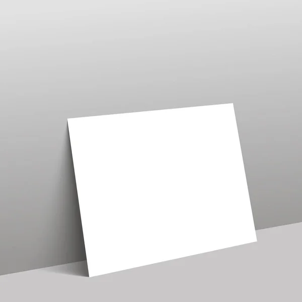 Λευκό φύλλο κλίνει ενάντια σε έναν τοίχο γκρι. Εικονογράφηση διάνυσμα. Mock πάνω — Διανυσματικό Αρχείο