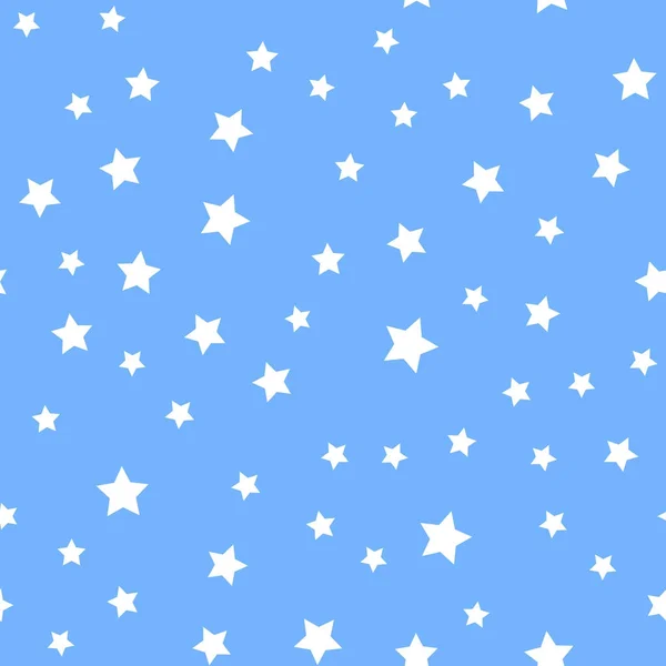 蓝色背景上有白色星星的无缝图案。矢量 — 图库矢量图片