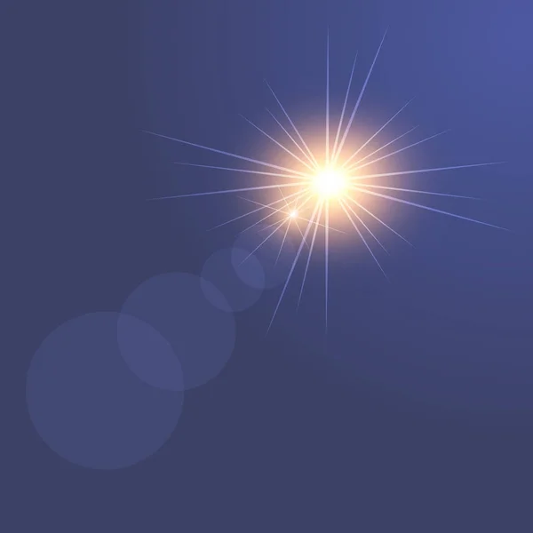 Ηλιακό φως ειδικό φακό φως εφέ αναλαμπής σε μπλε φόντο. Διάνυσμα — Διανυσματικό Αρχείο
