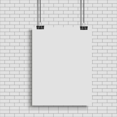 Cilt üzerinde asılı beyaz poster. Şeffaf arka plan ile boş kağıt boş kadar sahte. Vektör  