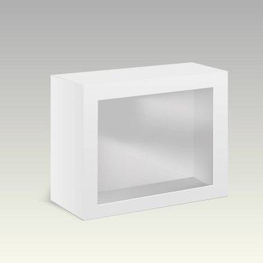 Beyaz ürün karton paket kutu ile pencere. Vektör çizim.