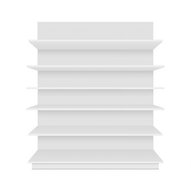 Boş boş vitrin ekran perakende raflarında. Önden Görünüm. Vektör tasarımlarınız için hazır şablon kadar sahte. 