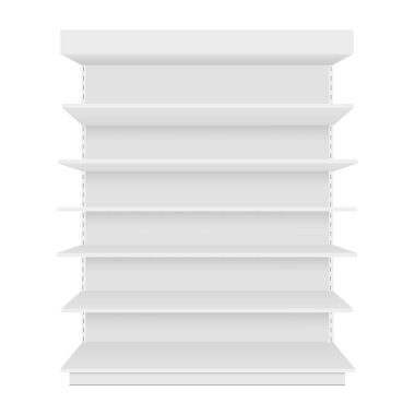 Boş boş vitrin ekran perakende raflarında. Önden Görünüm. Vektör tasarımlarınız için hazır şablon kadar sahte. 