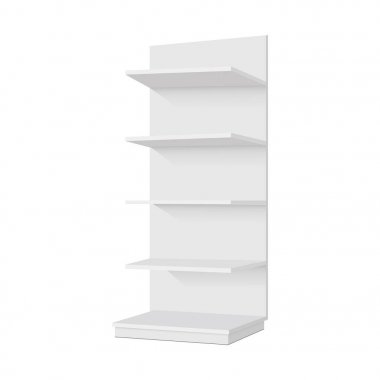 Boş boş vitrin ekran perakende raflarında. Önden Görünüm. Vektör tasarımlarınız için hazır şablon kadar sahte. 