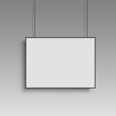 Beyaz poster siyah çerçeve gri duvara alay etmek yukarıya ile. Vektör
