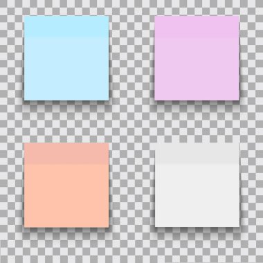 Office kağıt sayfalarının veya şeffaf bir arka plan üzerinde izole gölge ile yapışkan sopa kümesidir. Tasarımınız için boş sarı Not şablonu. Vektör illustratio