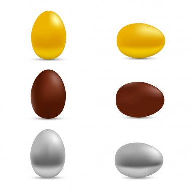Gerçekçi altın, gümüş ve çikolata yumurta. Vektör