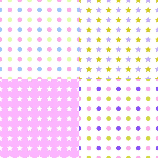 Set of seamless backgrounds with dots and stars. Vector — Stock Vector