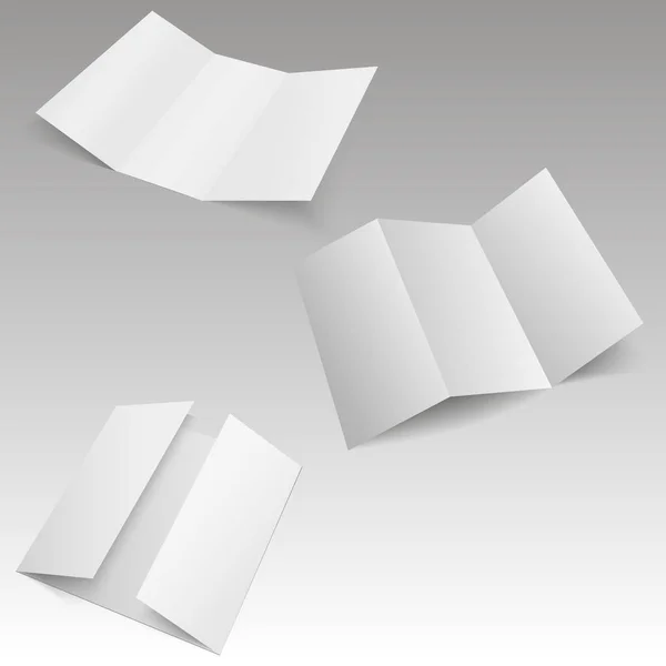 Folheto de papel dobrado em branco de três dobras, folheto, broadsheet. Ilustração vetorial — Vetor de Stock