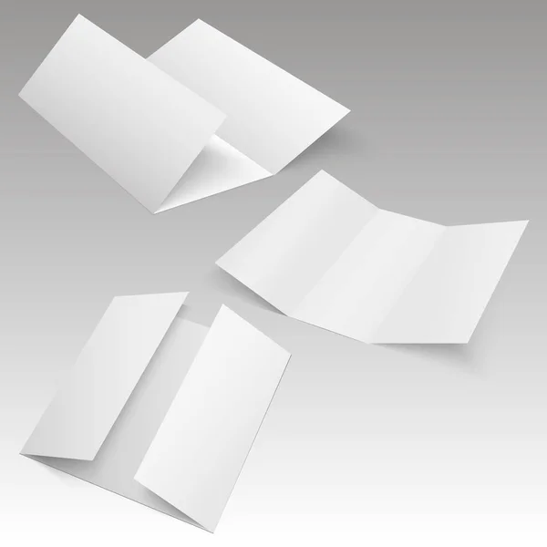 Folleto de papel plegado en blanco de tres pliegues, volante, hoja ancha. Ilustración vectorial — Vector de stock