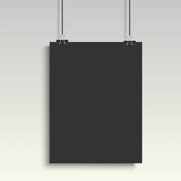 Cartel negro colgando de la carpeta. Fondo gris con maqueta de papel vacío en blanco. Vector . — Vector de stock