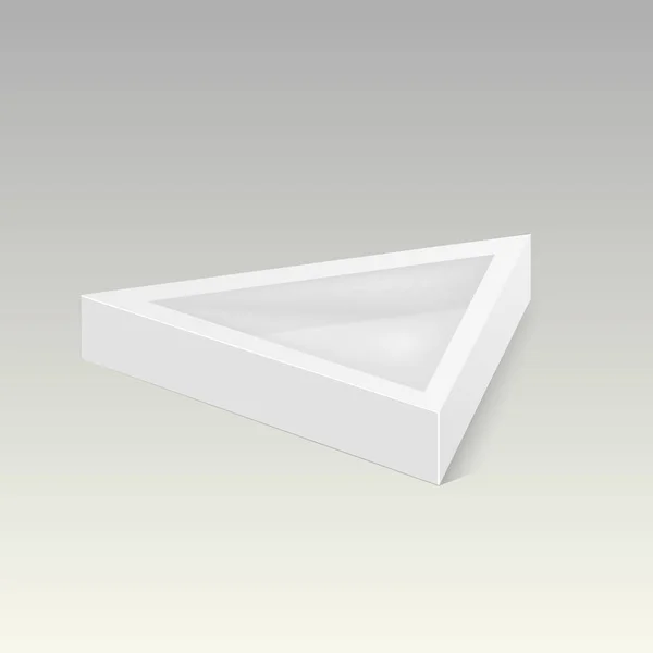 Wit mock up kartonnen driehoek doos verpakking met venster voor voedsel, cadeau of andere producten. Vector — Stockvector