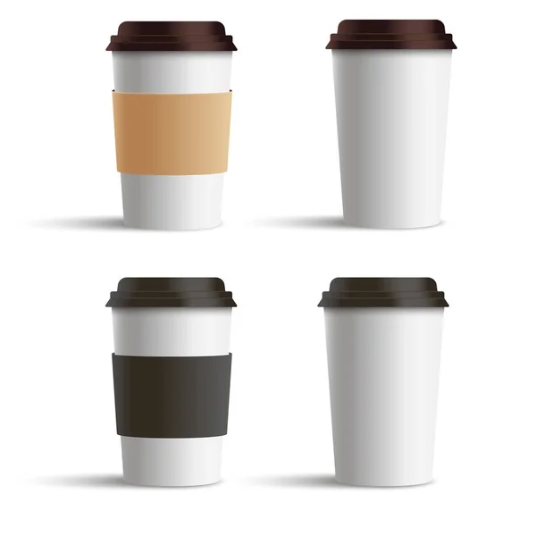 Copo de café de papel em branco realista conjunto isolado no fundo branco. Ilustração vetorial — Vetor de Stock