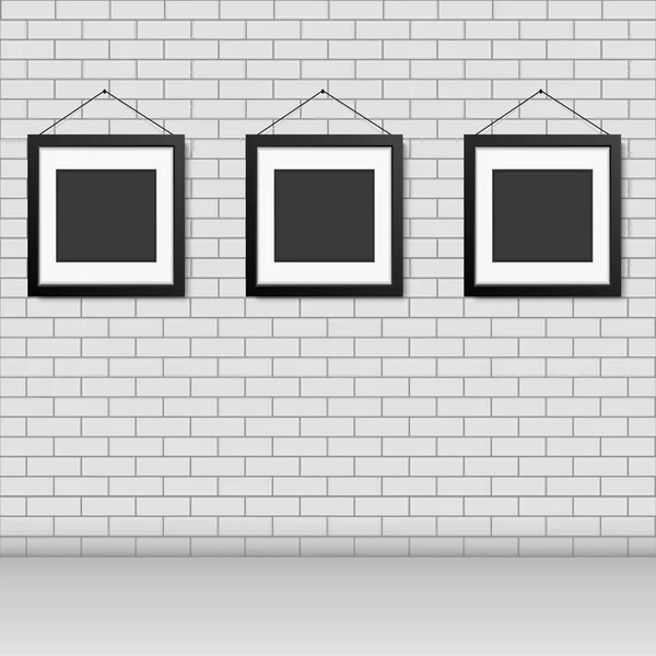 Cadre blanc vectoriel réaliste accroché au mur de briques . — Image vectorielle