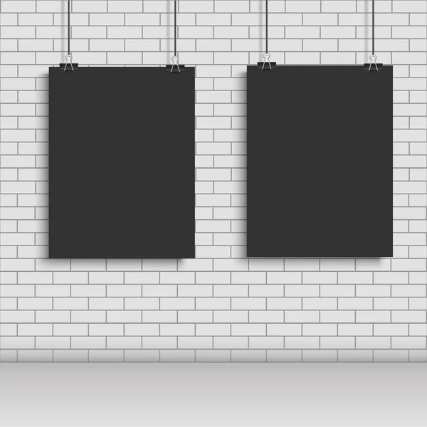 Cadre blanc vectoriel réaliste accroché au mur de briques . — Image vectorielle