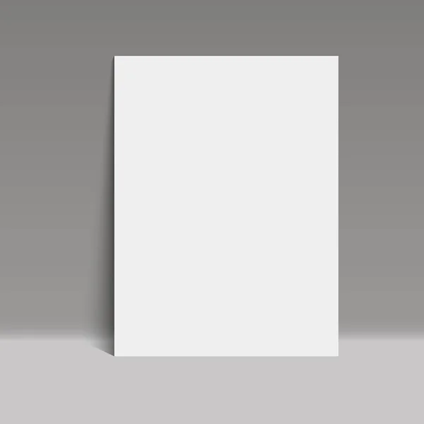 Cartel del papel blanco en la habitación del estudio gris, Plantilla maqueta Vector — Vector de stock