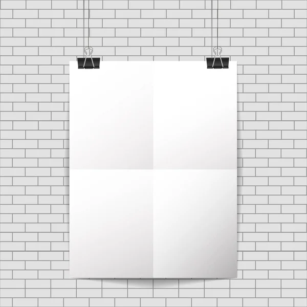 Modèle d'affiche en papier blanc avec des traces de la feuille pliée accrochée au cartable. Illustration vectorielle — Image vectorielle
