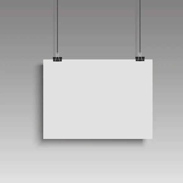 Bildvektor weißes Plakat, das auf Ordner hängt. graue Wand mit einer Attrappe leeren Papiers leer. Vecto — Stockvektor