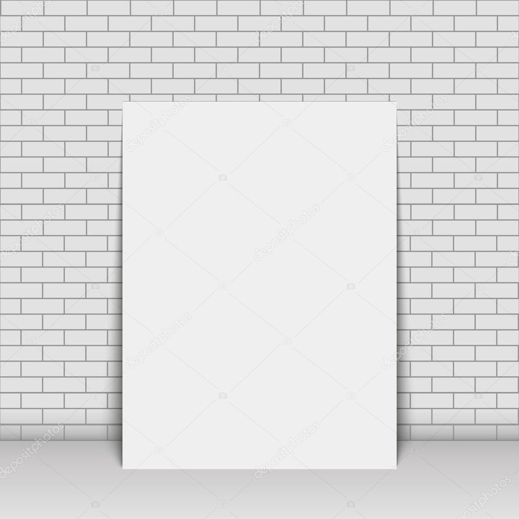 Blank sheet leaning against a brick wall. Vector illustration. Mock up
