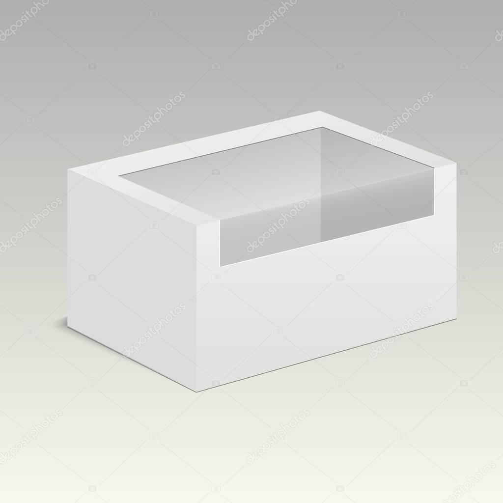 Product cardboard plastic package box with window. Vector  mock up template ready for your design.  